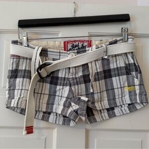 SuperDry Plaid Women’s Shorts with white canvas belt